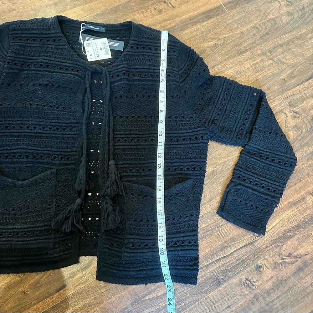 Zara Knit Tassel Crochet Black Cardigan Sz- M - Picture 3 of 7